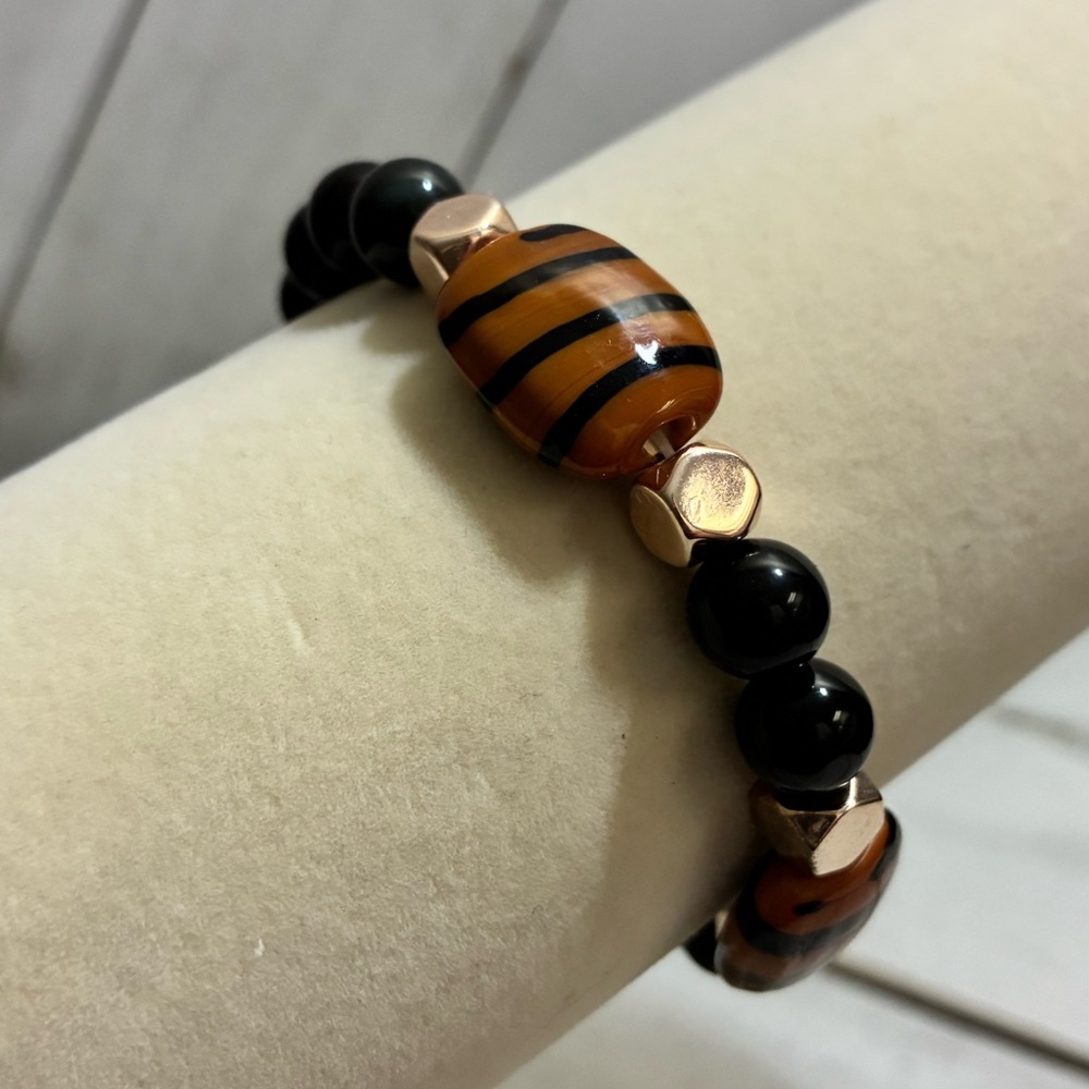 Nancz Artisan’s Nook | “Tortoise Jasper” 8mm & Gold Statement Bracelet